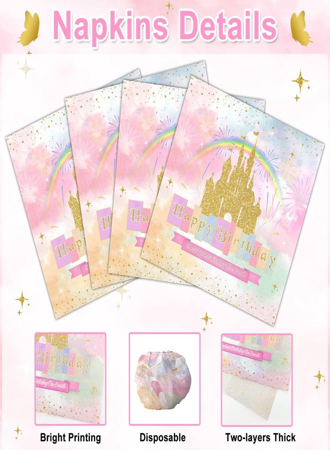 Lecheme Princess Birthday Napkins 100-Pcs Disposable Colorful Rainbow Gold Castle Paper Napkins for Girls Party Luncheon Dinner Princess Birthday Party Decorations - Image 3